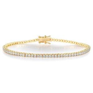 여성용 젬스메 테니스 팔찌, 화이트/옐로우 골드 도금 5mm 원형 큐빅 지르코니아 클래식 팔찌(6-8인치)