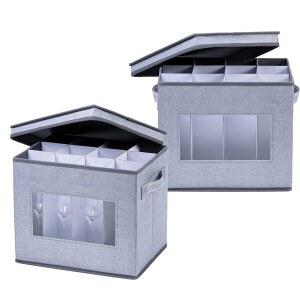 VENO 2팩 샴페인 플루트 유리 보관 상자, 뚜껑과 손잡이 포함, 유리용 이동 중국 정리함 용기, 제품 홀더, 유리잔 12개용 칸막이 (샴페인 플루트, 2팩)