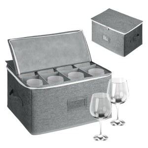 12개의 유리잔을 위한 와인 글라스 보관 상자 - 탈착식 칸막이가 있는 쌓을 수 스템웨어 오거나이저, 튼튼한 지퍼 케이스 및 손잡이 | 크리스탈, 샴페인 플루트용 방진 이사 박스 (그레이)