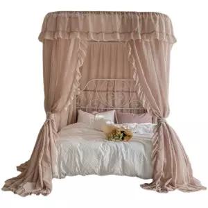 화이트 캐노피 베드스커트 리본 레이스 공주 침대