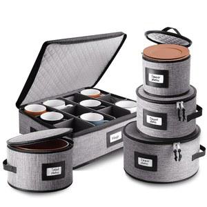 Fine China 하드 쉘 접시 정리함 - 5피스 쌓을 수 있는 머그 및 보관 용기, 칸막이 포함, 이동 계절 보관용