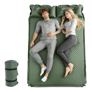 베개가 있는 더블 캠핑 수면 패드, 2인치 메모리 폼 매트리스 2인용, 5R 단열 셀프 팽창 텐트용 에어 팽창식 매트, 배낭여행, 하이킹(그린)