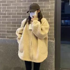여성용 빅사이즈 모피 도톰 램스울 코트 상의 ST1