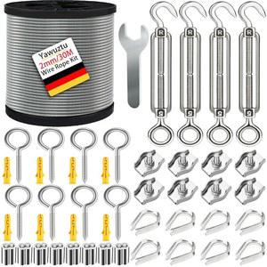 1/16인치 스테인리스 스틸 케이블 100FT(M5 턴버클 ) - 야외 햇볕 차단, 정원, 데크용 304 SS 와이어 로프 키트(1/16인치 100FT 키트)