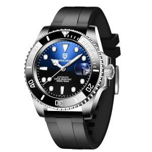 [미국배송] 파가니 디자인 남성용 시계 자동 기계식 NH35 무브먼트 고무 스트랩 사파이어 유리 방수