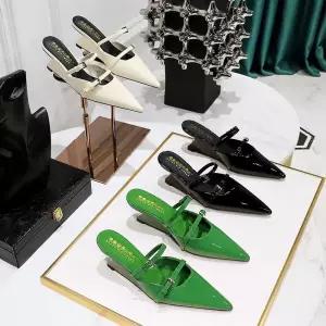 여성 하프 슬리퍼 슈즈 인솔 웨지힐 에나멜 펌프스 일자 버클 1097-6 BE5