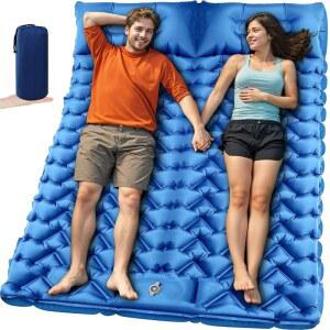 캠핑용 오라무스 수면 패드 2인용, 풋 펌프와 베개가 내장된 더블 캠핑 패드, 배낭여행, 하이킹, 여행, 텐트, 자동차, 선물용 인플레이터 4인치 초경량 에어 매트리스