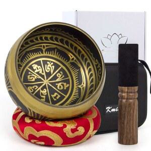 티베트 수제 네팔 싱잉볼, 11.4cm(4.5인치) 마스터 힐링 등급, 퓨어 톤 사운드 아트 볼 명상 액세서리 세트, 요가, 차크라 치유, 마음챙김, 스트레스 , 자기 조절 선물