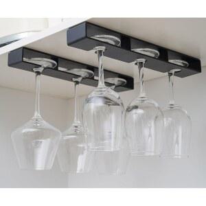 Aydomer 2팩 와인 글라스 홀더 선반 캐비닛 아래 랙 플라스틱 스템웨어 안경 보관 행거 바 주방 잔 정리함 (블랙)