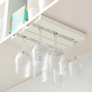 RIIPOO 캐비닛 아래 와인 글라스 랙 행거, 선반 잔 홀더 2팩, 드릴 없음, 카운터 홀더, 화이트