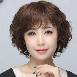여성용 짧은 단발가발 여성 웨이브 인모 통가발 중년 엄마용