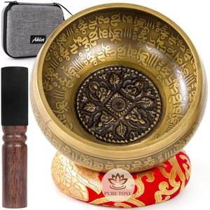 AKLOT 수제 명상 싱잉 볼: 순수한 톤의 티베트 사운드 볼 세트, 쿠션이 있는 목욕 그릇, 망치, 휴대용 가방, 차크라 클리닝, 요가, 기도, 휴식을 위한 영적 선물 (12.7cm(5인치))