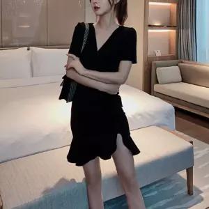 데일리룩 언발 트임 반팔 미니 원피스 데이트 코디 eal7+4xqk