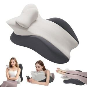 메모리 폼 웨지 베개, 엎드린 자세로 누워서 책을 읽거나 무릎을 지지하는 다리 높이(더블 그레이)를 위한 탈착식 커버가 있는 다목적 지지 침대 베개