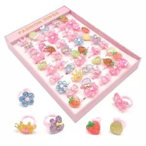 플라워 리본 글리터 반지 병원 50개세트 어린이집선물 악세사리 세트 반지 유아 아동집게핀