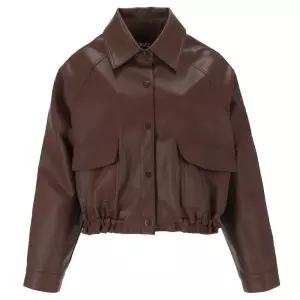 에이비에프지 밑단 셔링 포인트 오버핏 숏 레더 라이더 자켓 APZ5HL01G