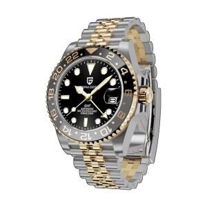 [미국배송] BY BENYAR 파가니 디자인 남성용 시계 GMT 자동 사파이어 유리 패션 비즈니스 스테인리스 스틸 100M 방수 손목 PD-1662