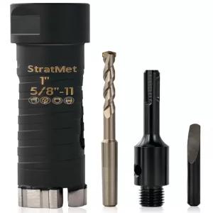 파일럿 비트와 1개의 SDS 플러스 어댑터가 있는 StratMet 1 건식 코어 드릴 비트 3 깊이 5/8 -11 스레드