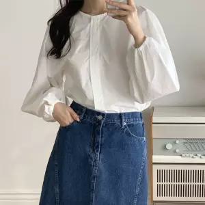 [문에이블]문에이블 여자 여성 봄 가을 루즈핏 노카라 소매 퍼프 베이직 하객룩 출근룩 셔츠 블라우스