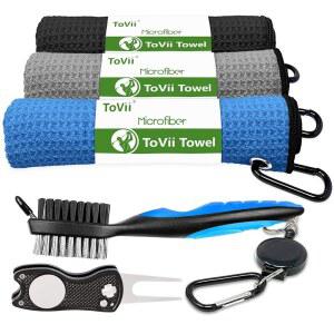 ToVii 골프 타월 극세사 와플 패턴 | 클럽 그루브 클리너가 있는 브러시 툴 키트 디봇 남성용 액세서리