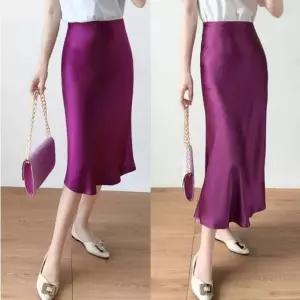 새틴 스커트 밴딩 3칼라 빅사이즈 하객 롱 a라인스커트