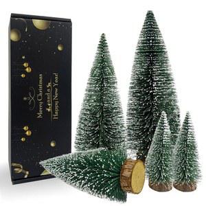 크리스마스 홀리데이 파티 홈 테이블탑 장식용 데스크톱 미니어처 트리 미니 소나무 5pcs 눈과 나무 받침대