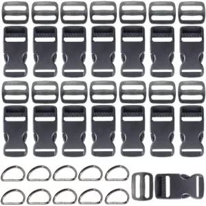 플라스틱 측면 릴리스 버클 팩 - 1인치 하드웨어 15피스 플랫 웨스트 코스트 패러코드 트라이글라이드