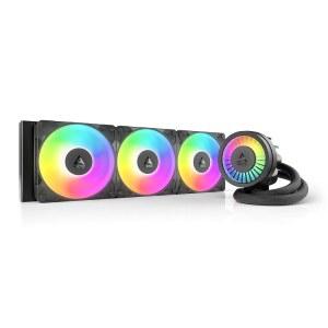 ARCTIC 액체 냉동고 III Pro 360 A-RGB - AIO CPU 쿨러, 3 x 120mm 수냉식, 38mm 라디에이터, PWM 펌프, VRM 팬, AMD AM5 / AM4, 인텔 LGA1851 1700 컨택트 프레임 블랙