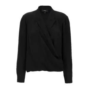 플런지 V넥 랩 실크 블라우스 O1102503 001