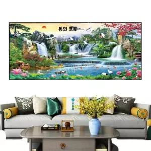 대형 배경 페인팅 풍수 풍경화 액자형 그림 캔버스 해 벽화 유화그리기세트 산
