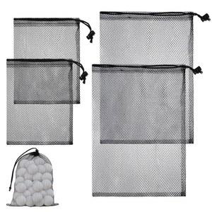 Grevosea 드로스트링이 있는 메시 백 4개, 나일론 골프공 가방 골프 보관 파우치, 스포츠 장비 정리함 자루, 하프 볼, 테니스, 해변, 여행 액세서리 수집용(2가지 사이즈)