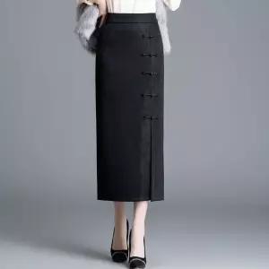 여성 치마 H라인 에이치 빈티지 자카드 스커트 가을 힙스터 패션 슬릿 미디 MF3