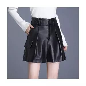 여성용 하이웨스트 부츠팬츠 A라인 PU숏아우터 가죽바지 봄가을 MF1