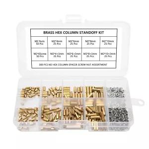 300pcs M2 황동 스탠드오프 키트 육각 기둥 스페이서 나사 마더보드 너트 및 박스 포함