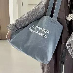 여성 VOU170U8 빅사이즈 데님 에코백 레터링 캐주얼 쇼퍼백