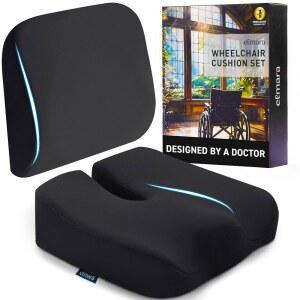 Elmara 의사가 디자인한 휠체어 시트 쿠션 세트 - 궁극의 컴포트 솔루션 두꺼운 쿠션은 등 및 좌골 신경통 노인을 위한 쿠션, 패드(블랙)