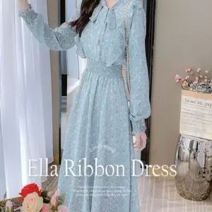 긴팔플라워원피스 롱라인 맥시원피스 사무실 하객룩 출퇴근