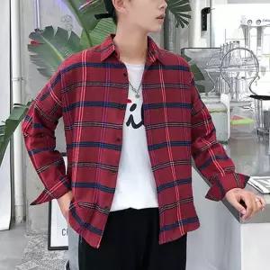 [골드스마일]남녀 공용 크리스마스 레드 체크 셔츠 커플 룩 코디