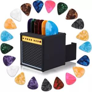 덱스포니 22Pcs 기타 픽 홀더 박스 21개의 셀룰러 픽이 있는 빈티지 앰프 3D 프린팅 레트로 보관함 및