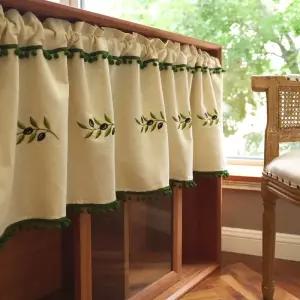 북유럽풍 올리브잎 자수 캠핑카 창문 커튼 주방
