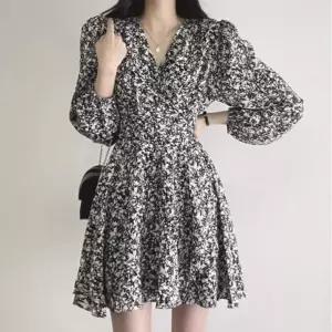 여성 러블리 플라워 플레어 미니 랩 원피스 L0 하객원피스 패턴원피스 데이트룩 랩원피스 여자원피스