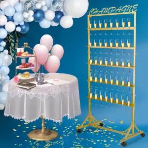 파티용 jvsufuik 샴페인 벽 홀더 탈착식 표지판이 있는 롤링 타워 스탠드 5단 플루트 40잔 메탈 와인잔