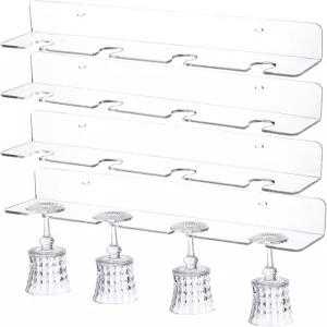 Barydat 4개 아크릴 샴페인 벽 홀더 클리어 와인잔 랙 벽걸이 플루트 진열대 홈 바 파티 용품용 (16인치)