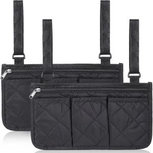 노버라이프 2팩 길이가 긴 휠체어 사이드 정리 가방 워커용 탈착식 밴드 팔걸이 보관 파우치 롤레이터 전동