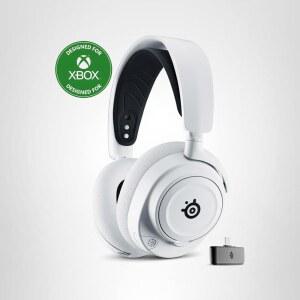 스틸시리즈 아크티스 노바 7X 무선 멀티 플랫폼 게임 헤드셋 u2014 네오디뮴 마그네틱 드라이버 2.4GHz+블루투스 38시간 USB-C 배터리 AI 마이크 Xbox Series X|S, PC, PS5, 스위치, VR, 모바일 - 화이트