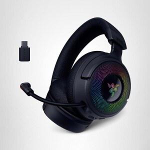 Razer Kraken V4 무선 게이밍 헤드셋: 2.4GHz, 블루투스, USB - 슈퍼 와이드밴드 마이크 40mm 드라이버 9존 RGB 조명 PC, 맥, PS5, 닌텐도 스위치 2, 스팀 데크, 스마트폰용 블랙