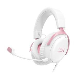 HyperX Cloud III u2013 유선 게임 헤드셋, PC, PS5, Xbox 시리즈 X|S, 앵글드 53mm 드라이버, DTS, 메모리 폼, 내구성 있는 프레임, 울트라 클리어 10mm 마이크, USB-C, USB-A, 3.5mm 핑크