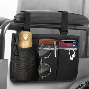 핀팩 휠체어 사이드 수납 가방 - 팔걸이 액세서리 정리 파우치에 반사 스트립과 워커 모빌리티 스쿠터