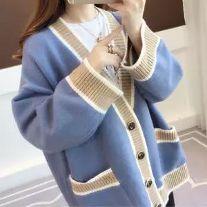 배색 기본핏 여자 가디건 가을 간절기