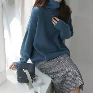 여자 목폴라 니트티 쫀쫀 루즈핏 직장인 출근